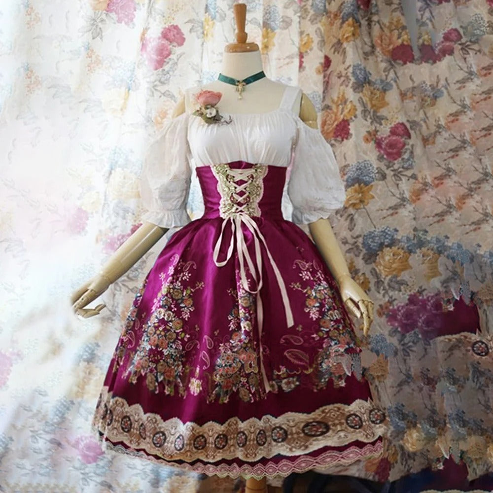 Dirndl mit Blumenmuster und Schürze für Damen