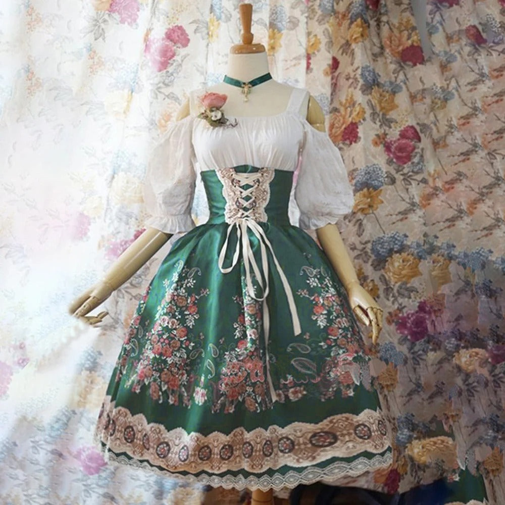 Dirndl mit Blumenmuster und Schürze für Damen
