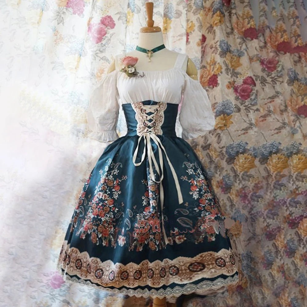 Dirndl mit Blumenmuster und Schürze für Damen